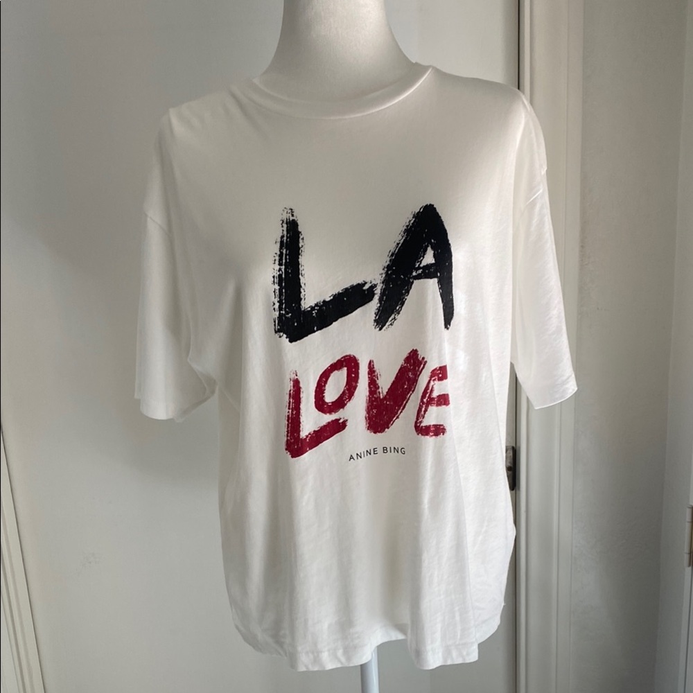 Anine Bing White Tee with Black and Red LA Love Graphic